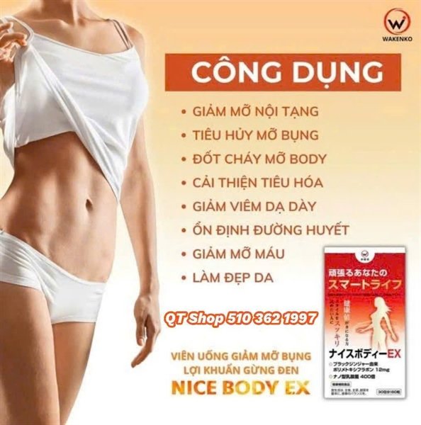 Viên uống giảm mỡ bụng gừng đen Nice Body Ex - Japan - EXP 202607