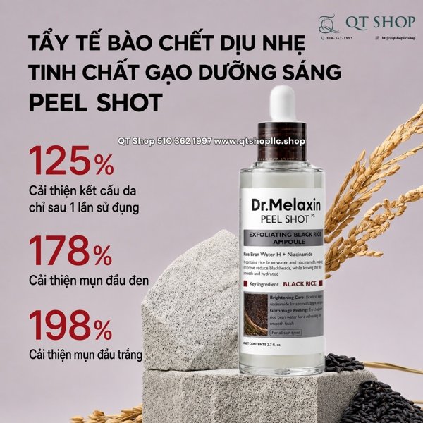 DR.MELAXIN - Peel Gạo Màu Xám - Da Dầu Mụn - Shot Exfoliating Black Rice Ampoule 80ml