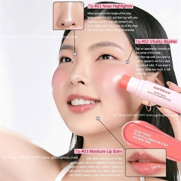 Thỏi má hồng 2 đầu Coringco Glow Touch Rouge - Màu #02 Sunkissed