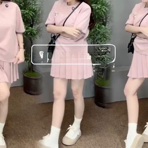 Set Cv Logo Cún Sọc Đỏ Đen Màu Hồng Phấn Size M
