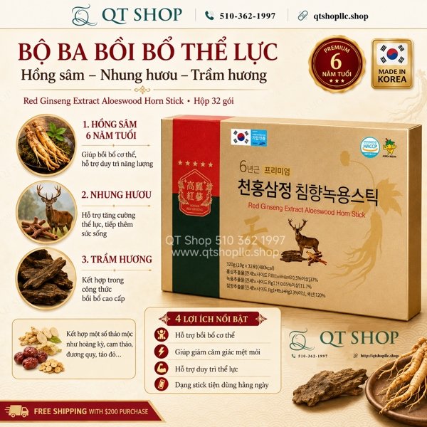 Nước Hồng Sâm Lộc Nhung Hươu - 32 tép - Exp 2028.12 (BỎ HỘP NGOÀI)