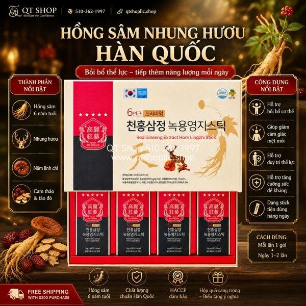 Nước Hồng Sâm Lộc Nhung Hươu - 32 tép - Exp 2028.12 (BỎ HỘP NGOÀI)