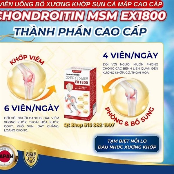 SALE - Viên bổ xương khớp Chondroitin MSM EX1800 Eikenbi💖 - Japan - EXP 202606