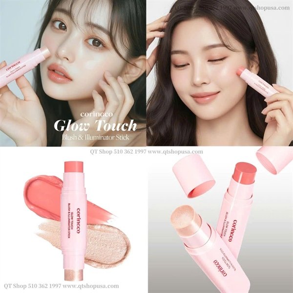Thỏi má hồng 2 đầu Coringco Glow Touch Rouge - Màu #01 Rose Pink