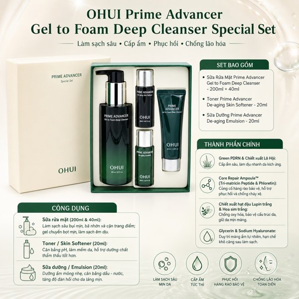 OHUI - Set Ohui Xanh Prime Advance Gel to foam Deep Cleanser