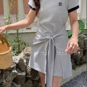Đầm xám cột nơ eo freesize