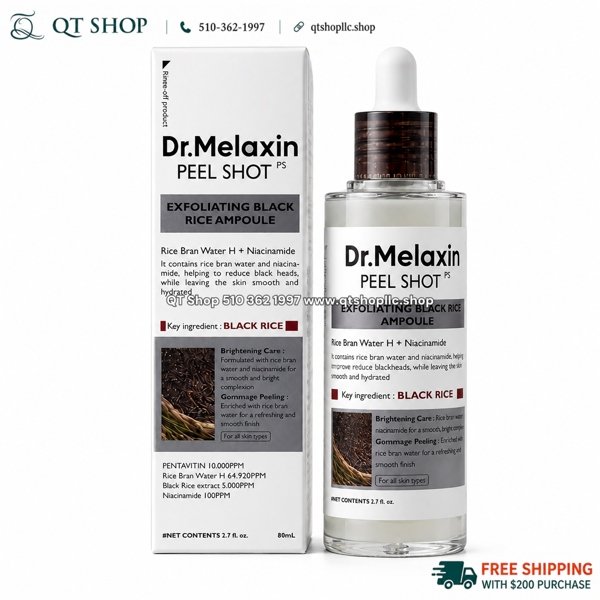 DR.MELAXIN - Peel Gạo Màu Xám - Da Dầu Mụn - Shot Exfoliating Black Rice Ampoule 80ml