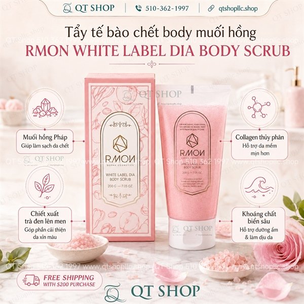BODY - TDC Muối Hồng RMON White Label Dia Body Scrub 200gr