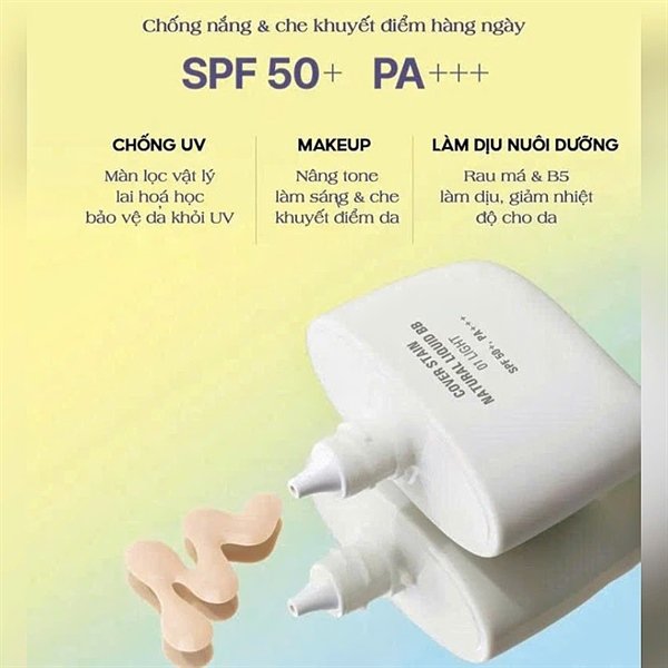 VDL Cover Stain Natural Liquid BB SPF50+ PA+++ 50ml - Tông số 1 - EXP 202703