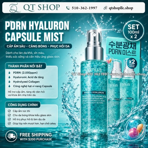 ANUA - Xịt Khoáng PDRN Hyaluronic Acid Hydrating Capsule Mist - 100ml x 2 chai