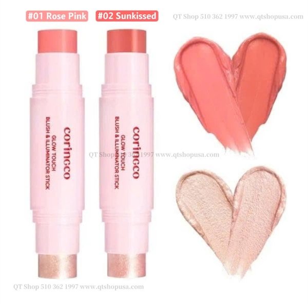 Thỏi má hồng 2 đầu Coringco Glow Touch Rouge - Màu #01 Rose Pink