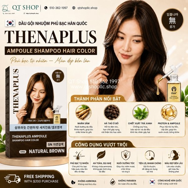 Gội Nhuộm Phủ Bạc 5N - NATURAL BROWN - Màu Nâu Sáng - HQ - 5 gói - EXP 202805