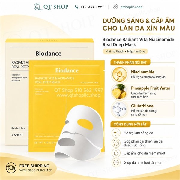 BIODANCE - Mặt Nạ Thạch Radiant Vita Niacinamide Real Deep Mask - VÀNG - 4ea - EXP 202903