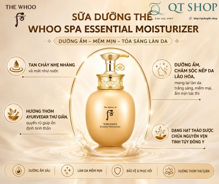 TÁCH SET - Dưỡng Body Whoospa Essential Moisturizer 220ml - EXP 2029.04