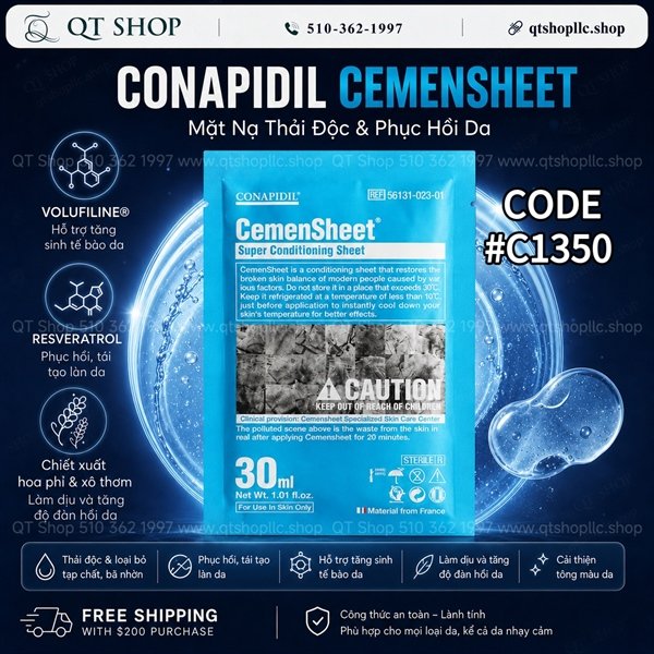 Pharmesthetics CONAPIDIL CEMENSHEET: Mask Định Vị xanh Mặt Nạ Thải Độc & Phục Hồi - 1ea