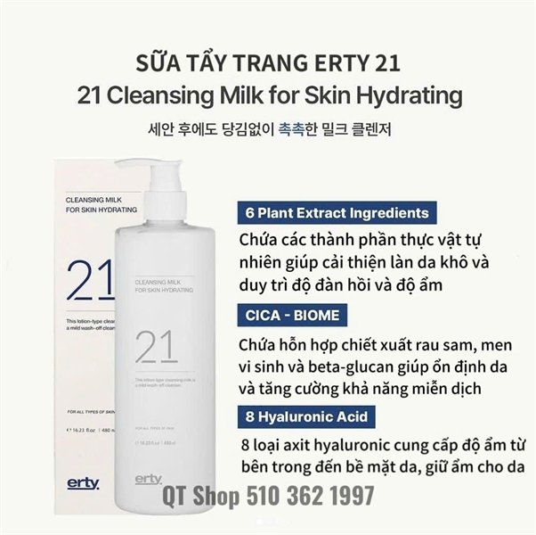 ERTY - Sữa Tẩy Trang 21 CLEANSING MILK - 480ml - EXP 202805