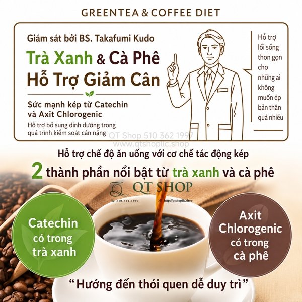 FINE JAPAN - Trà Cà Phê Giảm Cân Green Tea & Coffee Diet - 30 gói - EXP 202805
