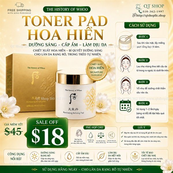 THE WHOO - Toner Pad Hoa Hiên - 60 miếng - EXP 202807