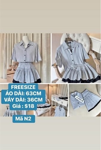 set váy xanh sọc