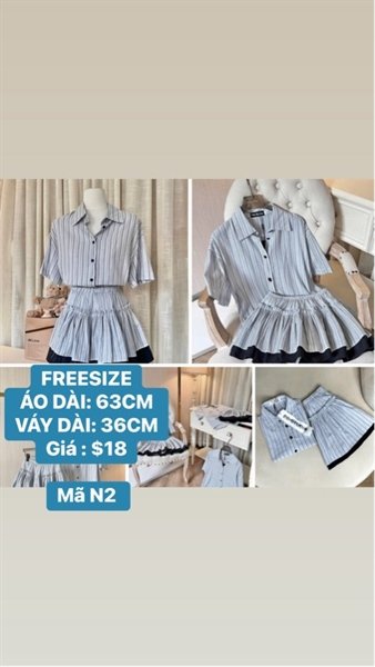 set váy xanh sọc