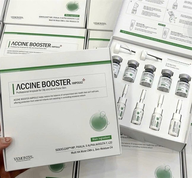 71b0fe0b50314cf4a865e5d152f66628 Set Trị Mụn - VEMONTES Accine Booster Ampoule Kit - 5 cặp - EXP 202807