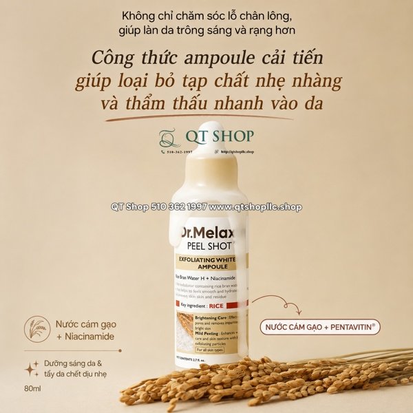 DR.MELAXIN - Peel Gạo Màu Vàng - Dưỡng Sáng - Shot Exfoliating White Rice Ampoule - 80ml