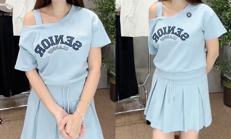 Set Xanh lệch Vai freesize dưới 56kg