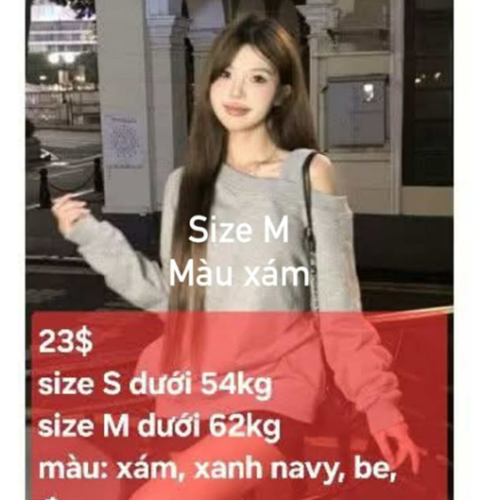 Áo tay dài trễ vai - MÀU XÁM - SIZE M