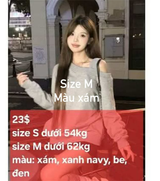Áo tay dài trễ vai - MÀU XÁM - SIZE M