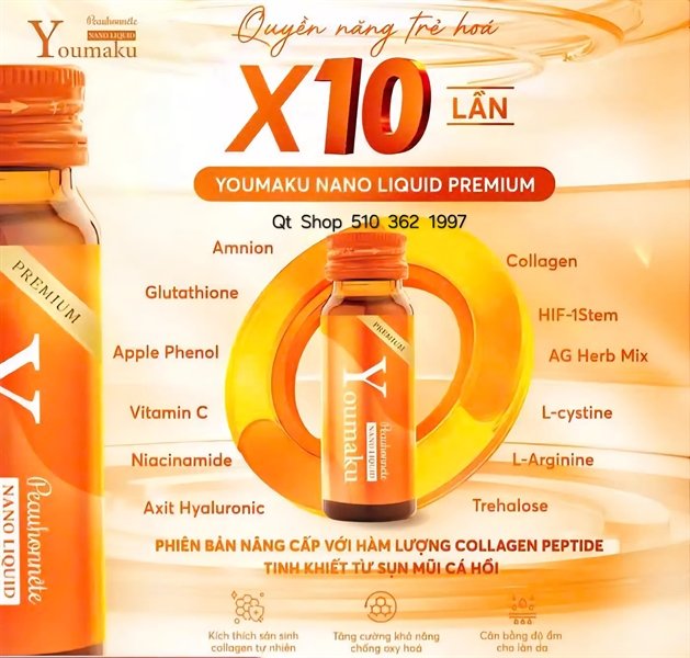 Nước Uống Collagen TBG nhau thai ngựa Youmaku Stem Cell Nano Liquid (10 chai x 30ml) - EXP 202705