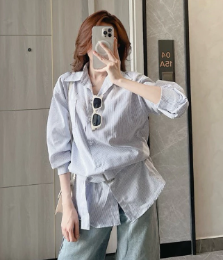 Áo sơ mi mặc 2 kiểu thắt đai + thả xuông đi kèm đai