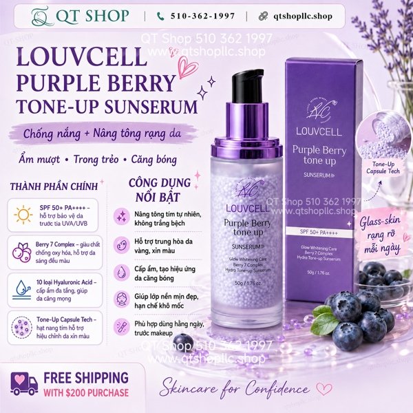 9f91fbbab6504c4ba3d3729a07969d73 LOUVCELL - Purple Berry Tone Up Sunserum - 50ml - EXP 202905
