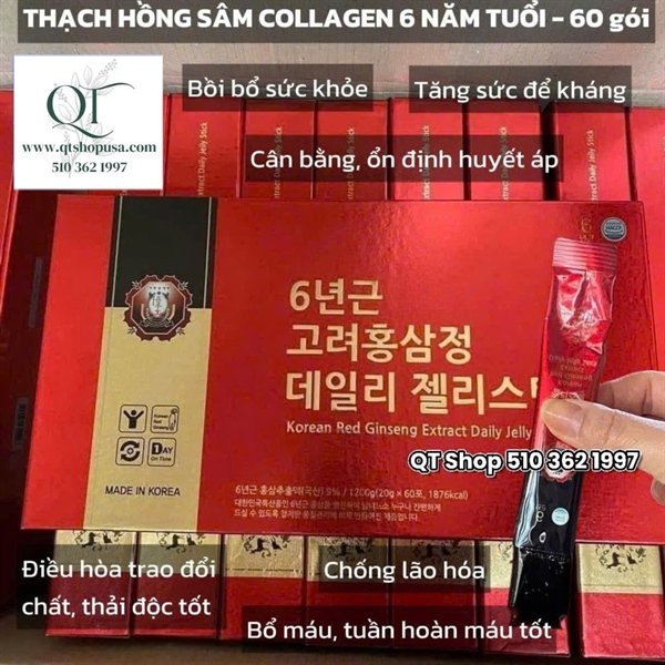 Thạch Hồng Sâm Collagen - 60 gói - BỎ HỘP EXP: 2027.12.09