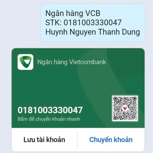 Ngân hàng VCB STK: 0181003330047 Huynh Nguyen Thanh Dung