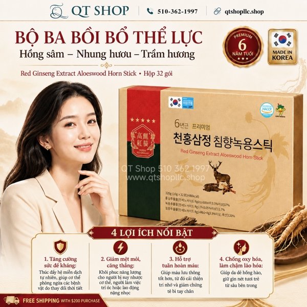 Nước Hồng Sâm Lộc Nhung Hươu - 32 tép - Exp 2028.12 (BỎ HỘP NGOÀI)