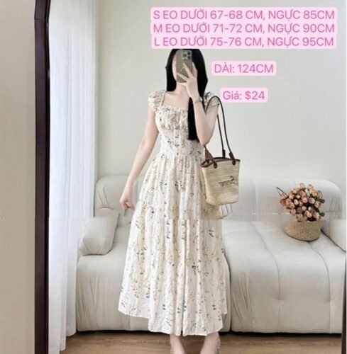 Đầm hoa Kem size M