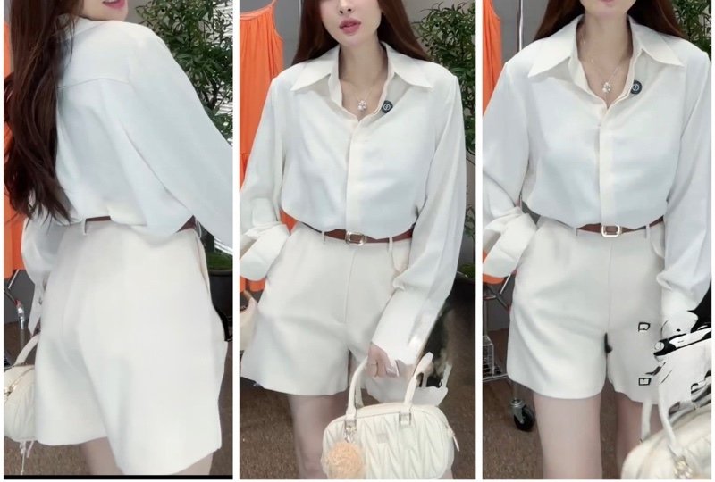 Set 3 món Short Somi Trắng lụa kèm Thắt Lưng Size M