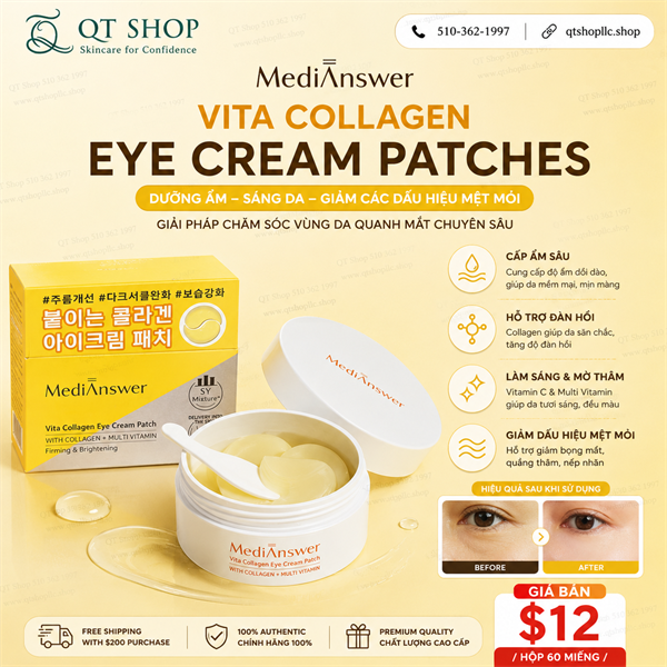 Mặt Nạ Mắt Medianswer Vita Collagen Eye Cream Patch - 60ea - màu vàng