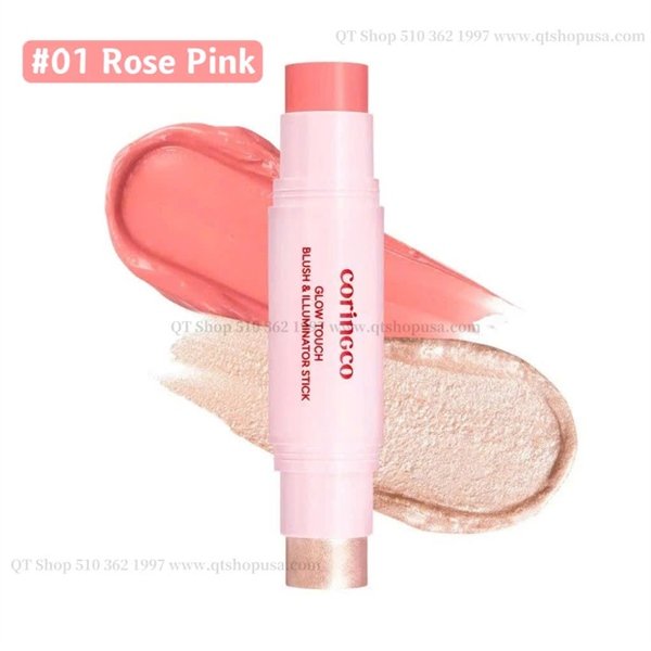 Thỏi má hồng 2 đầu Coringco Glow Touch Rouge - Màu #01 Rose Pink
