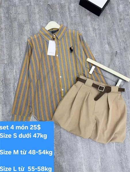 Set áo sơ mi + váy bí (4 món)