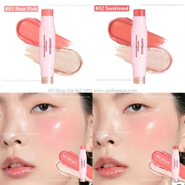Thỏi má hồng 2 đầu Coringco Glow Touch Rouge - Màu #01 Rose Pink