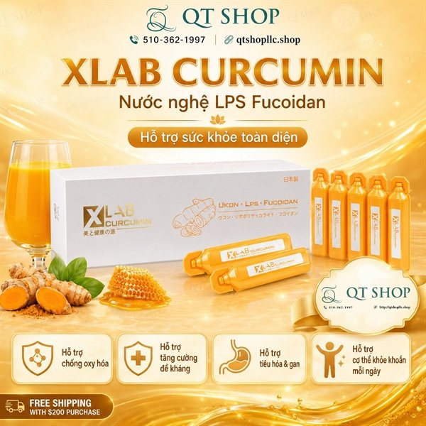 XLAB - Nghệ Nước Nano Curcumin Ukon LPS Fucoidan Japan - 30 ống x 20 ml - EXP 202708