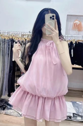Váy Yếm Kiểu Nữ Dáng Bí Nhún Eo Chun