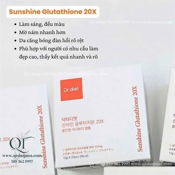 Nước uống trắng da Dr. Diet Sunshine Glutathione 20X - 20ea - EXP 202802
