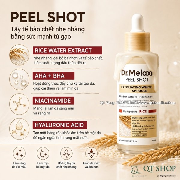 DR.MELAXIN - Peel Gạo Màu Vàng - Dưỡng Sáng - Shot Exfoliating White Rice Ampoule - 80ml