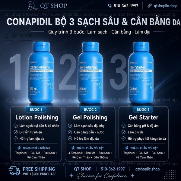 * Pharmesthetics CONAPIDIL - COMBO Định vị - 2 Tẩy trang + SRM + Toner