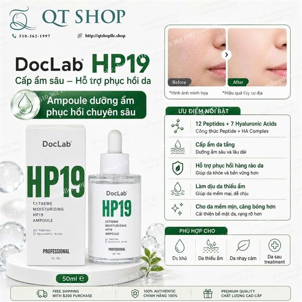 ed43ad53874340818ec8b09a41f430b7 DOCLAB - HP19 Extreme Moisturizing Ampoule - Tinh Chất HA Tế Bào Gốc - 50ml EXP 20280519