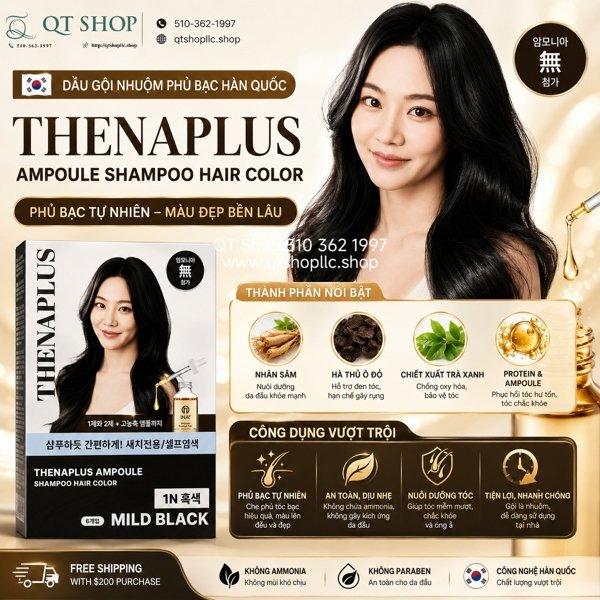 Gội Nhuộm Phủ Bạc 1N - MILD BLACK - Màu Đen - HQ - 5 gói - EXP 202805