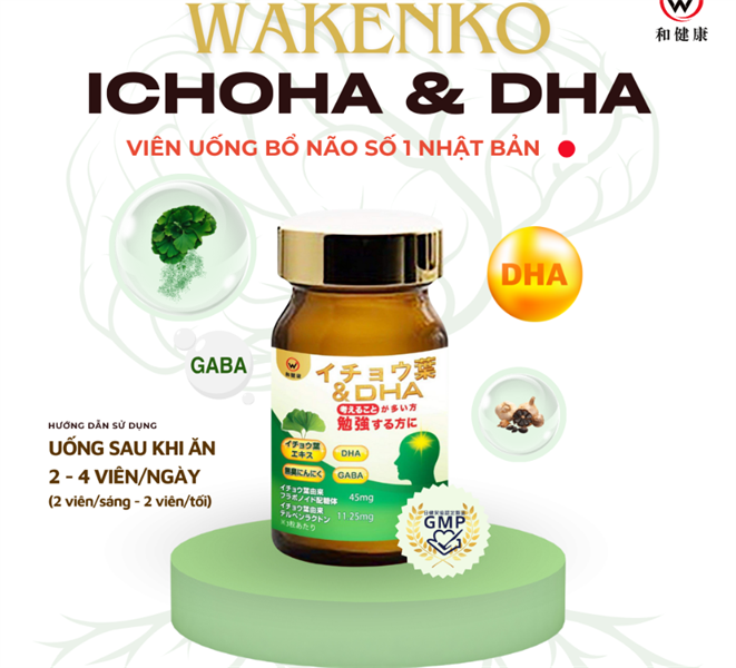 f6121a87131049cd84e6d06713f08c74 Viên uống bổ não WAKENKO Ichoga + DHA- JP - Date 06/2026