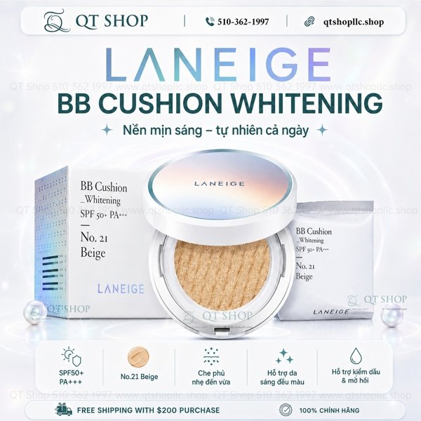 @ LANEIGE - BB Cushion Whitening SPF50+PA+++ - No.21 Beige - kèm 1 lõi - EXP 202704